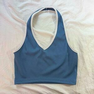 Blue and white ribbed halter top